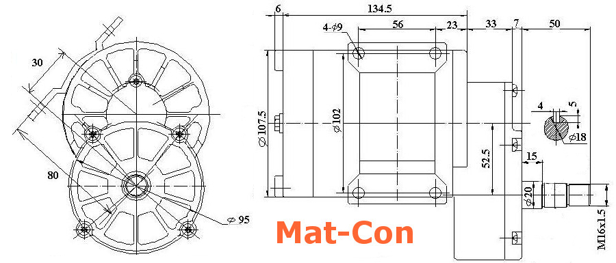 Maße Getriebemotor Unite MY1020Z 450W 24V