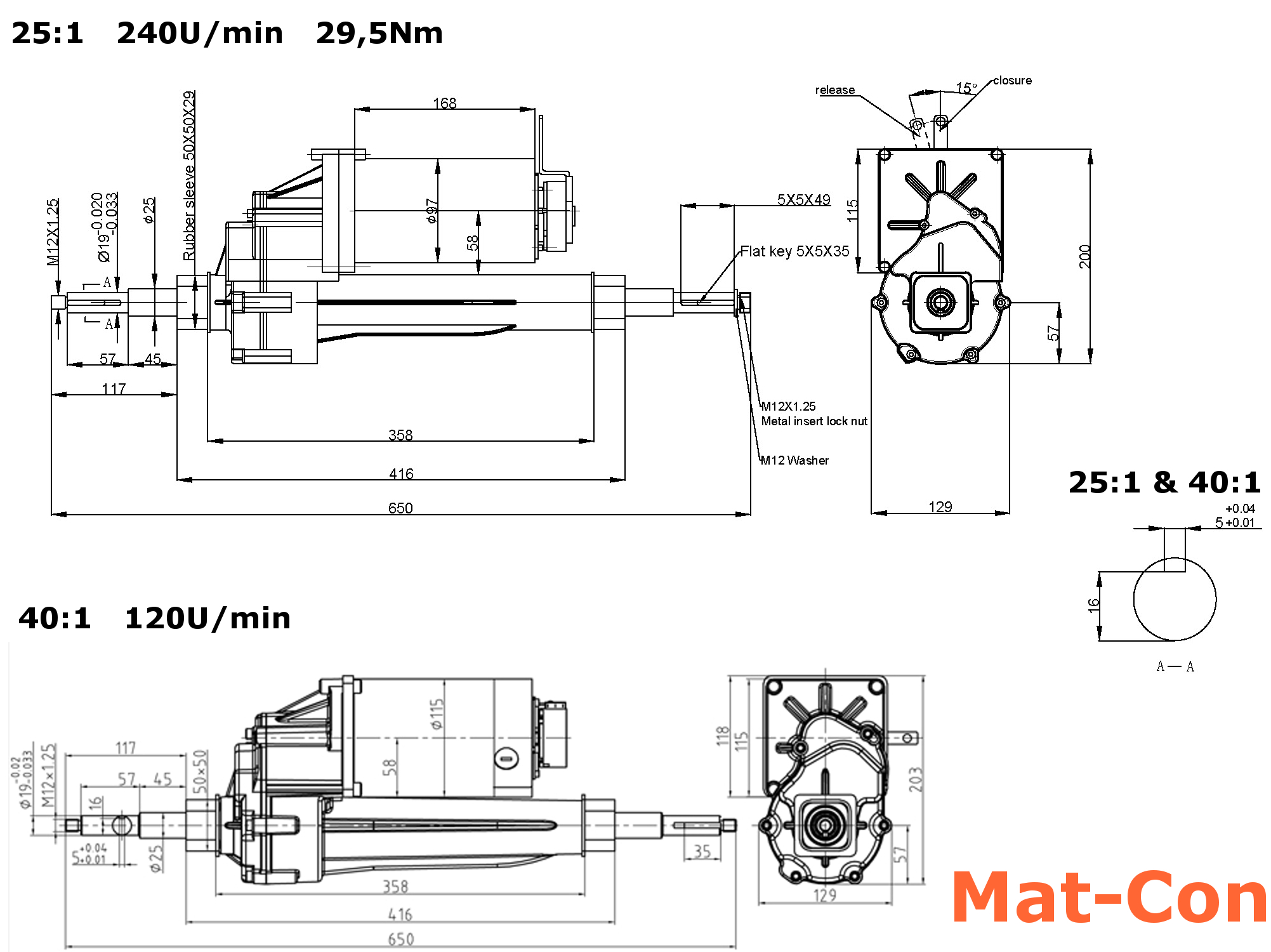 MY9716D / RP-T3-1000 1KW Differenzialgetriebe E-Motor Bemassung